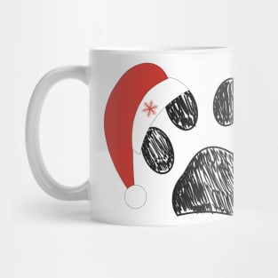 Paw prints with Santa Claus red hat and snowflake Mug